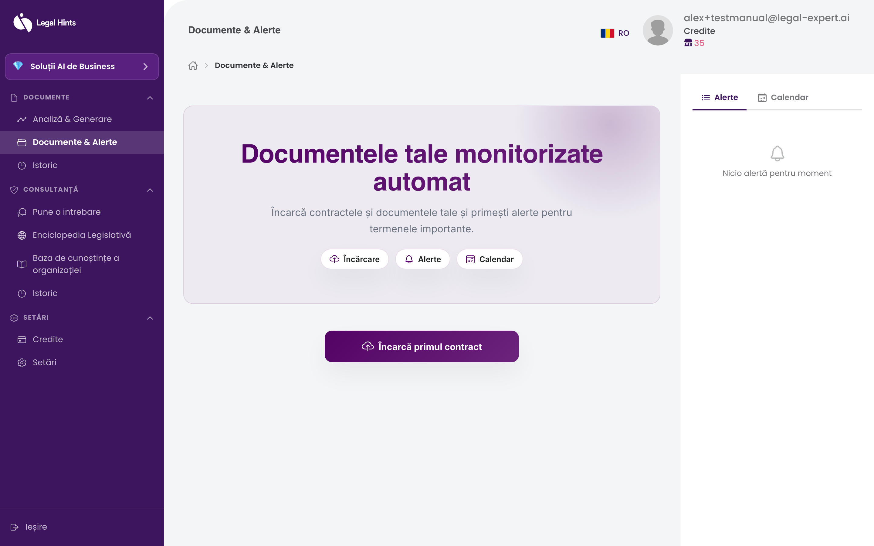 Biblioteca „Documentele mele“ cu lista documentelor încărcate și generate