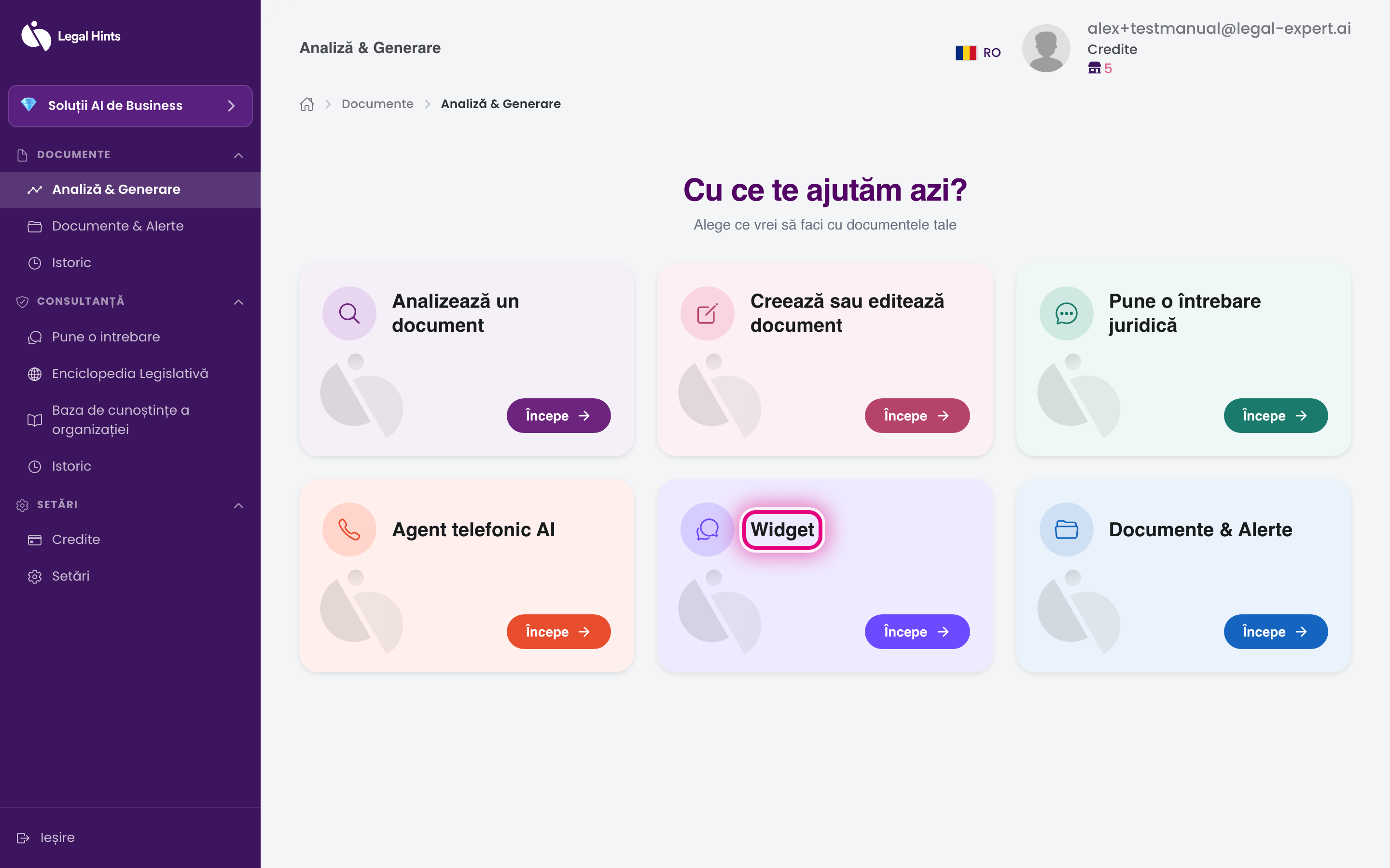 Cardul „Chat-bot” din secțiunea Servicii business